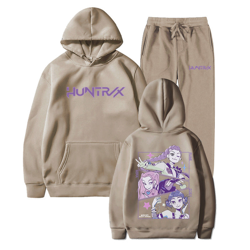 Fashionable Kpop Demon Hunter Hooded Loose Unisex Casual Sports Sweatshirt Set