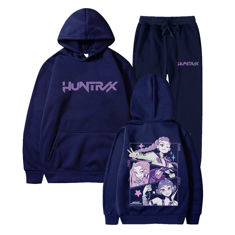 Fashionable Kpop Demon Hunter Hooded Loose Unisex Casual Sports Sweatshirt Set