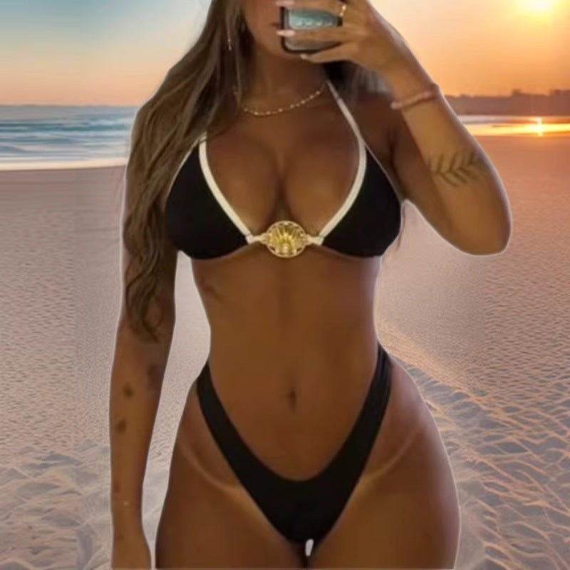 Swimsuit split vacation beach color blocking