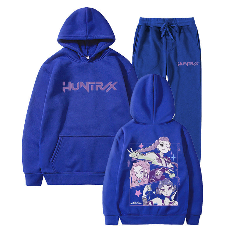 Fashionable Kpop Demon Hunter Hooded Loose Unisex Casual Sports Sweatshirt Set