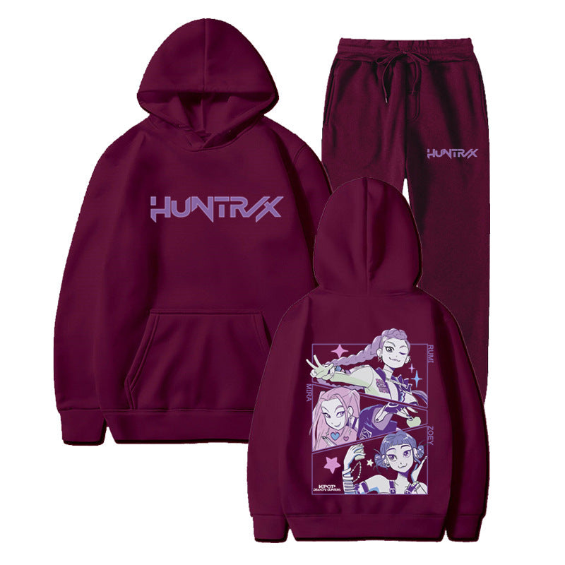 Fashionable Kpop Demon Hunter Hooded Loose Unisex Casual Sports Sweatshirt Set