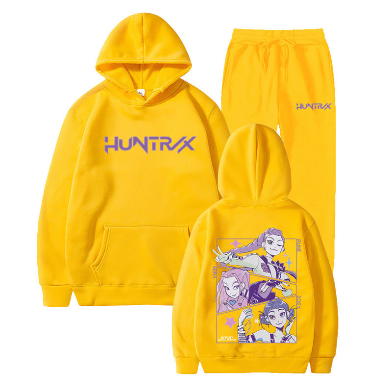 Fashionable Kpop Demon Hunter Hooded Loose Unisex Casual Sports Sweatshirt Set