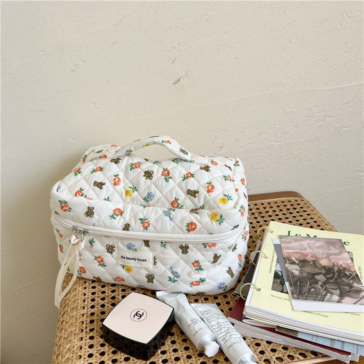 Cartoon Bear Flower Makeup Bag Large Capacity Portable Travel Wash Bag Sundry Storage Bag Three-piece Set