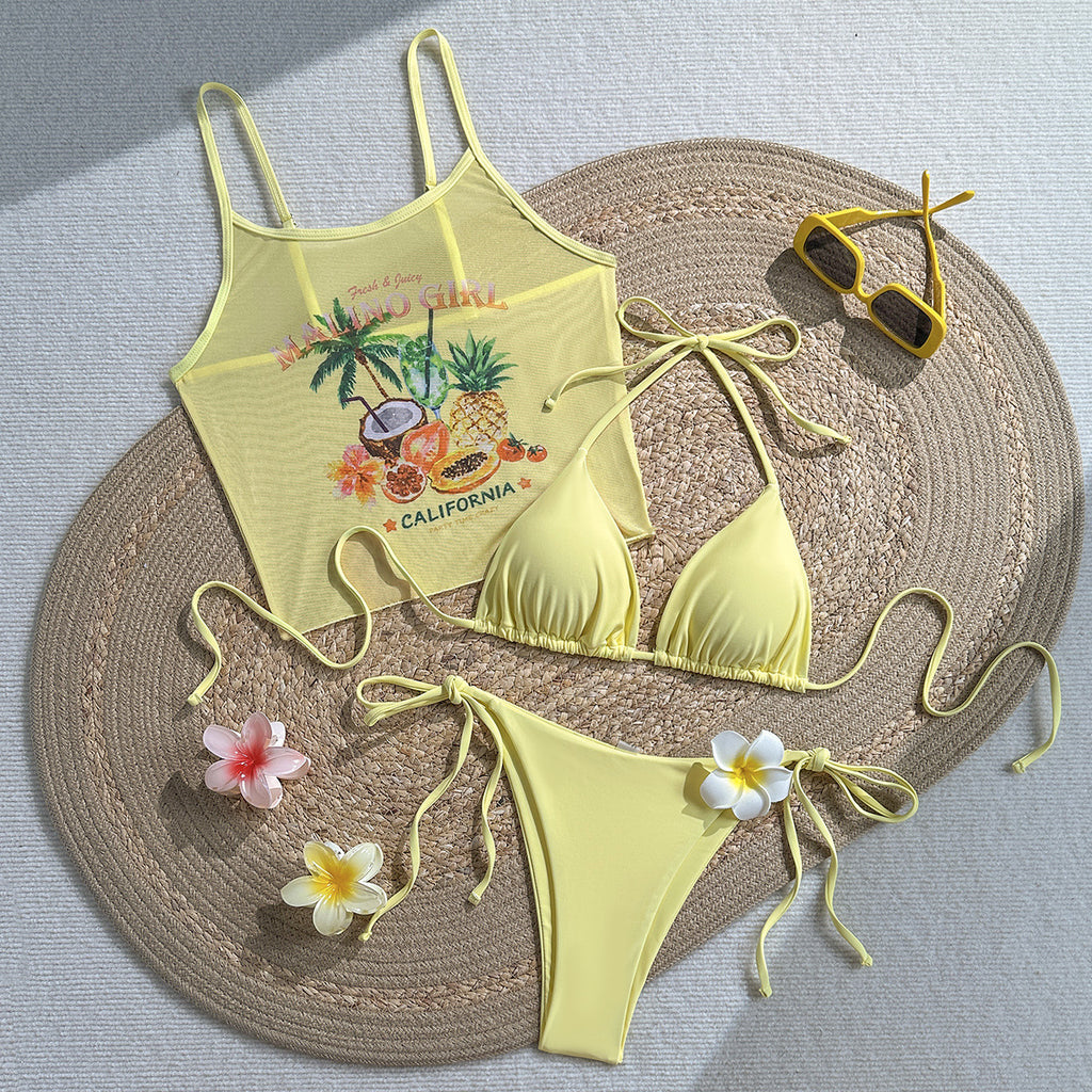 Tropical Fruit Print Halter Bikini Sexy Vacation Style