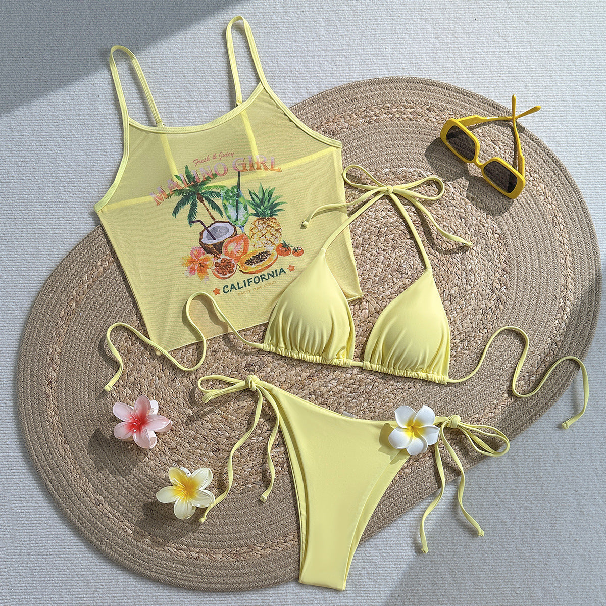 Tropical Fruit Print Halter Bikini Sexy Vacation Style