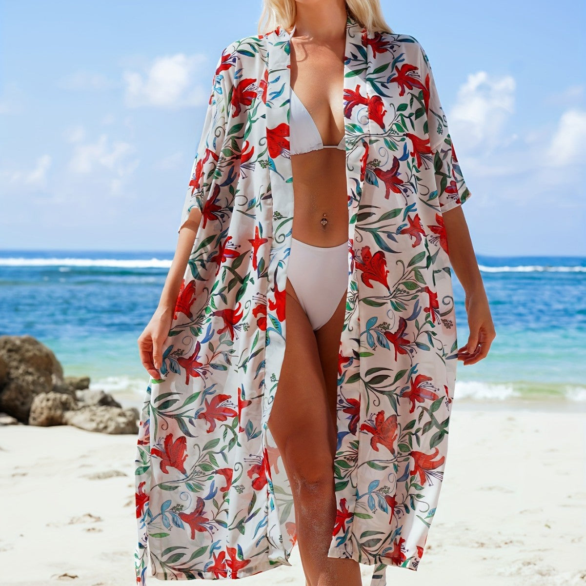 Beach style women's printed chiffon beach cover shirt sun protection clothes cardigan