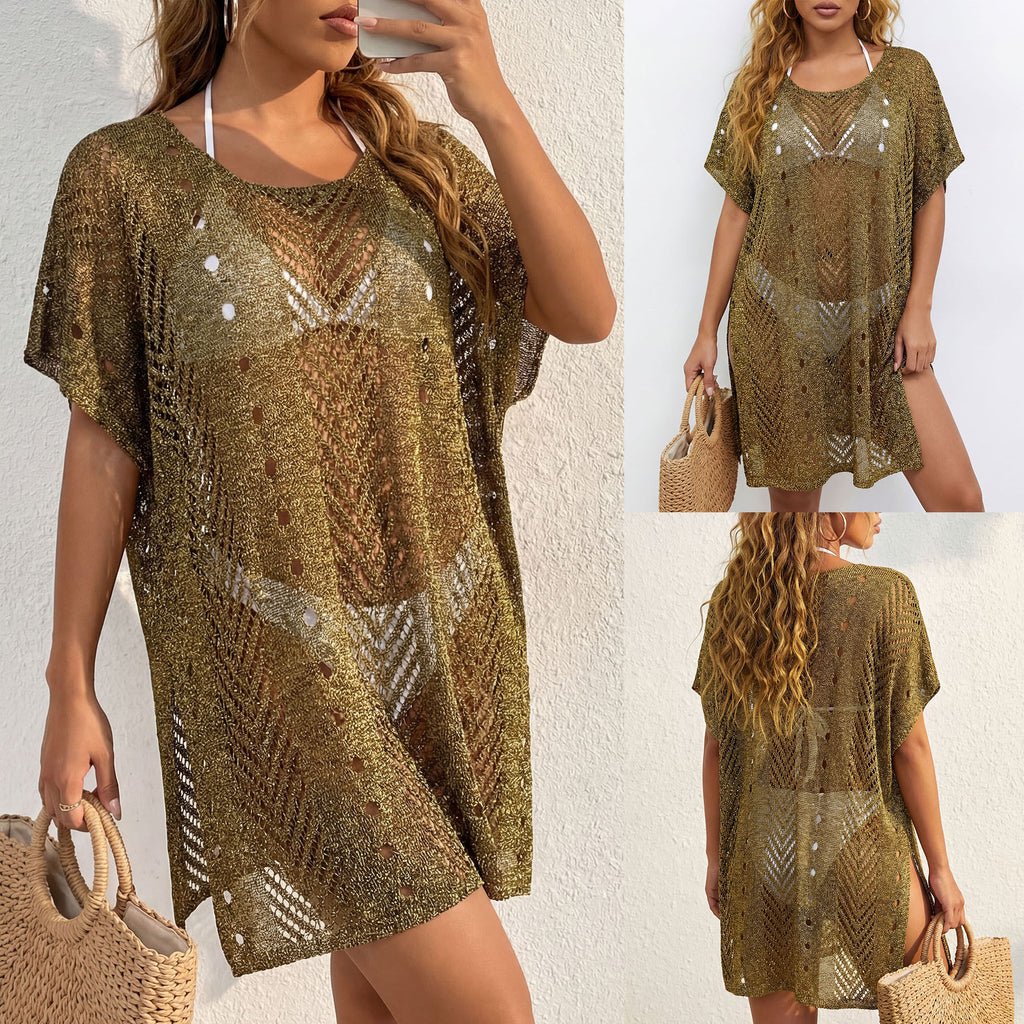 beach cover up dress women's sexy shiny thread beach bikini cover-up