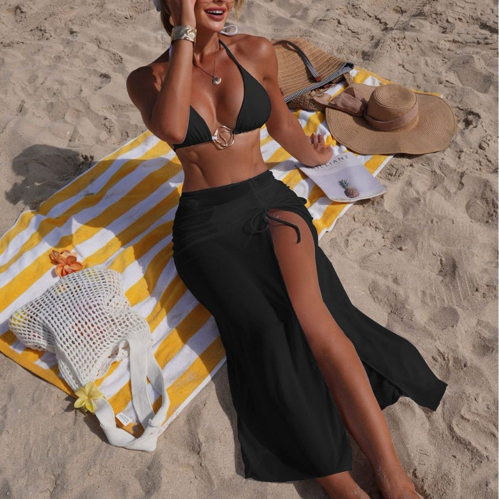 Solid Color Beach Sun Protection Mesh Dress