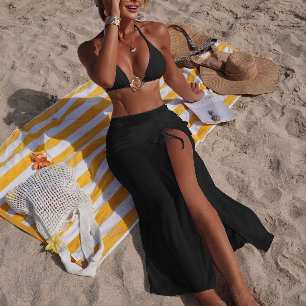 Solid Color Beach Sun Protection Mesh Dress