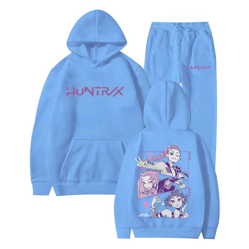 Fashionable Kpop Demon Hunter Hooded Loose Unisex Casual Sports Sweatshirt Set