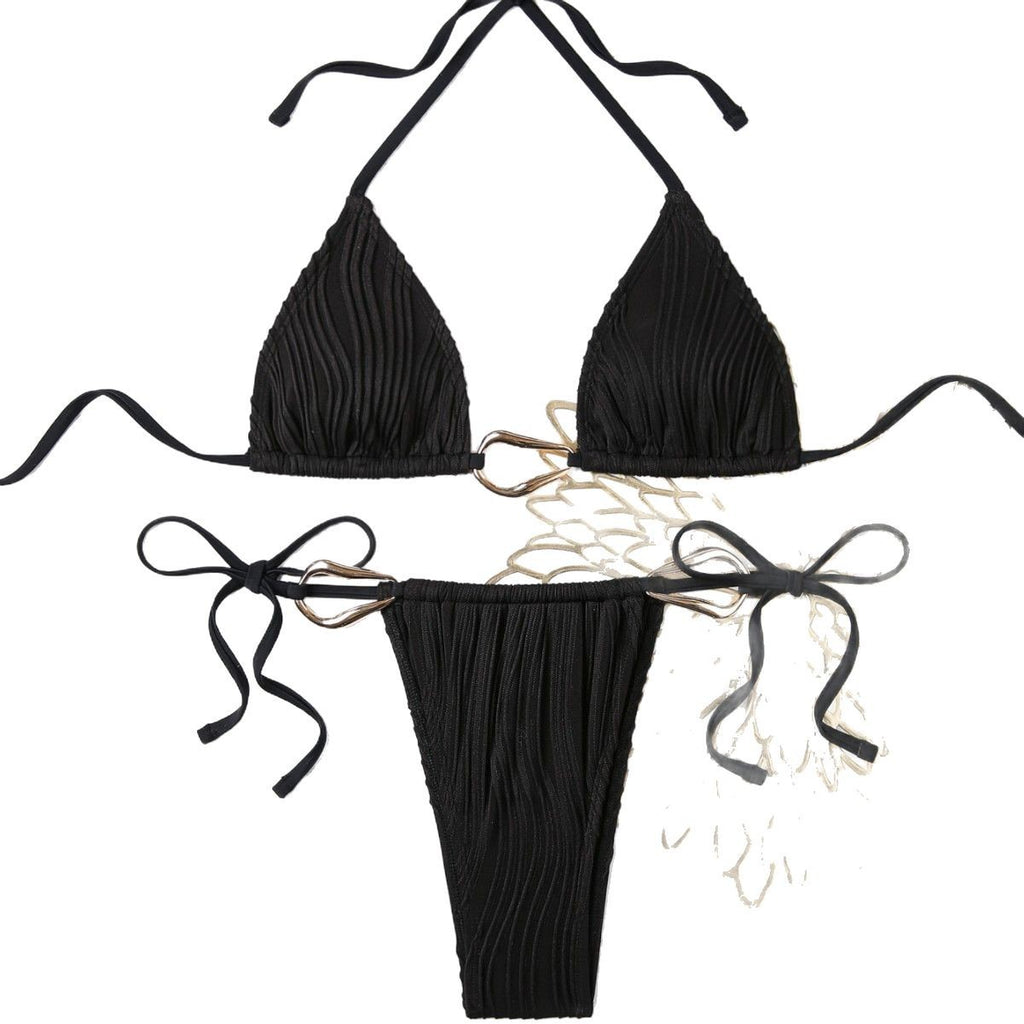 Solid Color Tie-up Bikini Beach Female