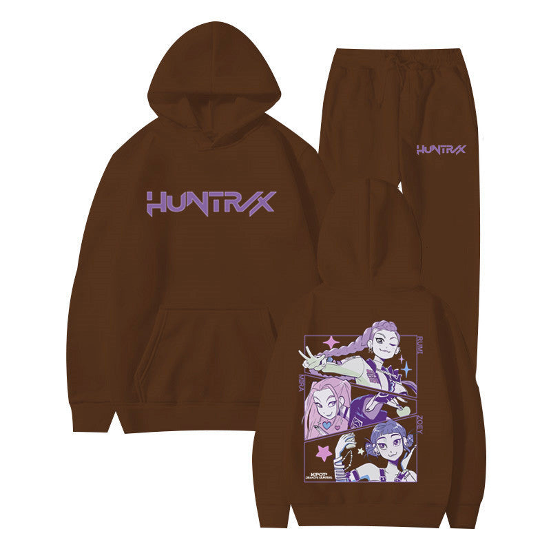Fashionable Kpop Demon Hunter Hooded Loose Unisex Casual Sports Sweatshirt Set