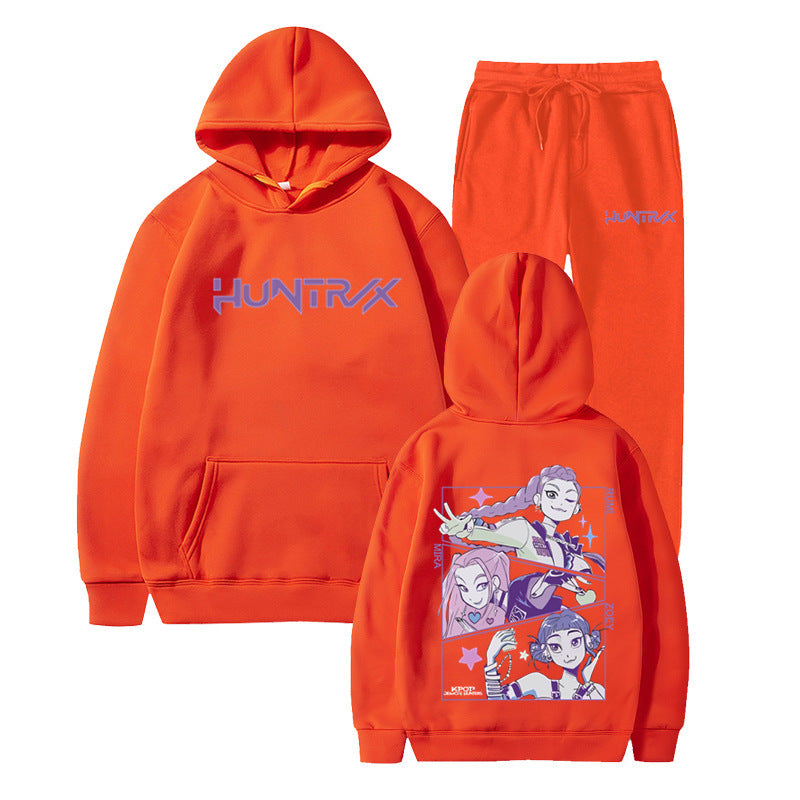 Fashionable Kpop Demon Hunter Hooded Loose Unisex Casual Sports Sweatshirt Set