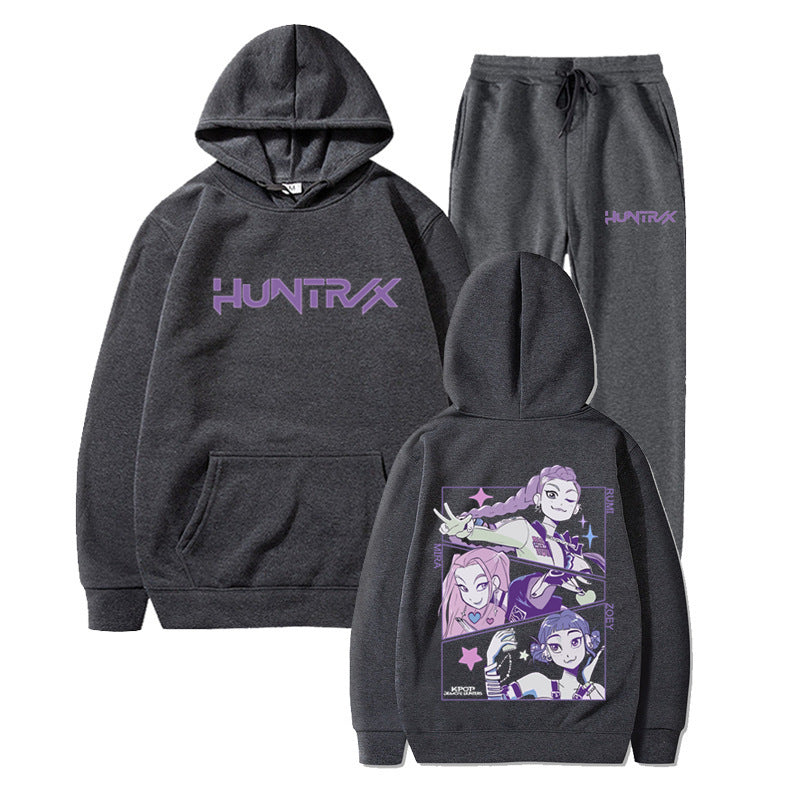Fashionable Kpop Demon Hunter Hooded Loose Unisex Casual Sports Sweatshirt Set