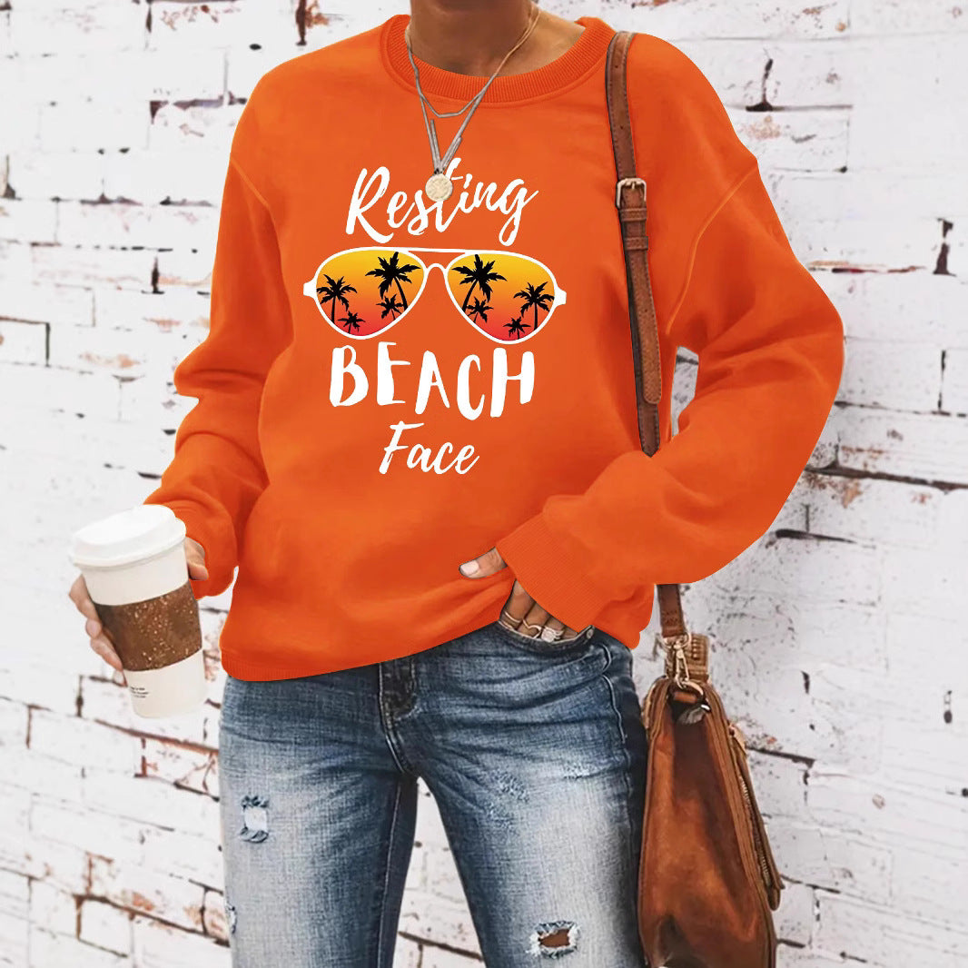 Resting BEACH Face Hoodie for Women