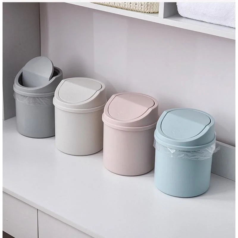 Minimalist plastic desktop trash can household press type with lid miscellaneous bin mini makeup table storage bin