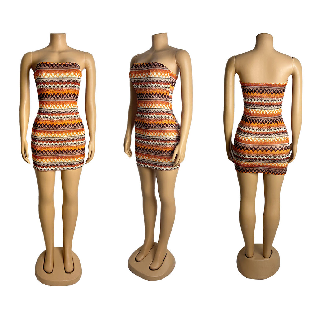 Strapless Dress with Ethnic Stripes for Vacation Style