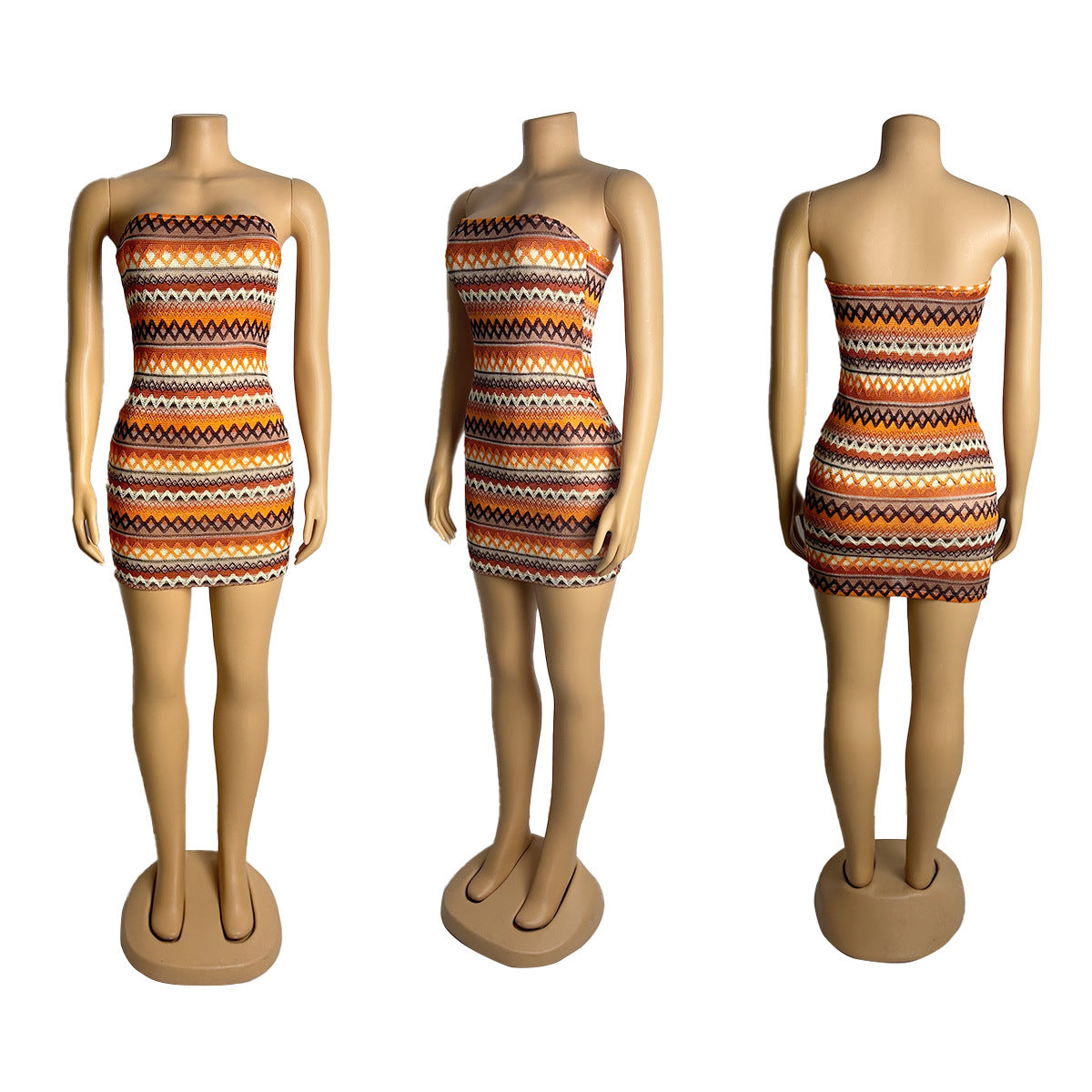 Strapless Dress with Ethnic Stripes for Vacation Style