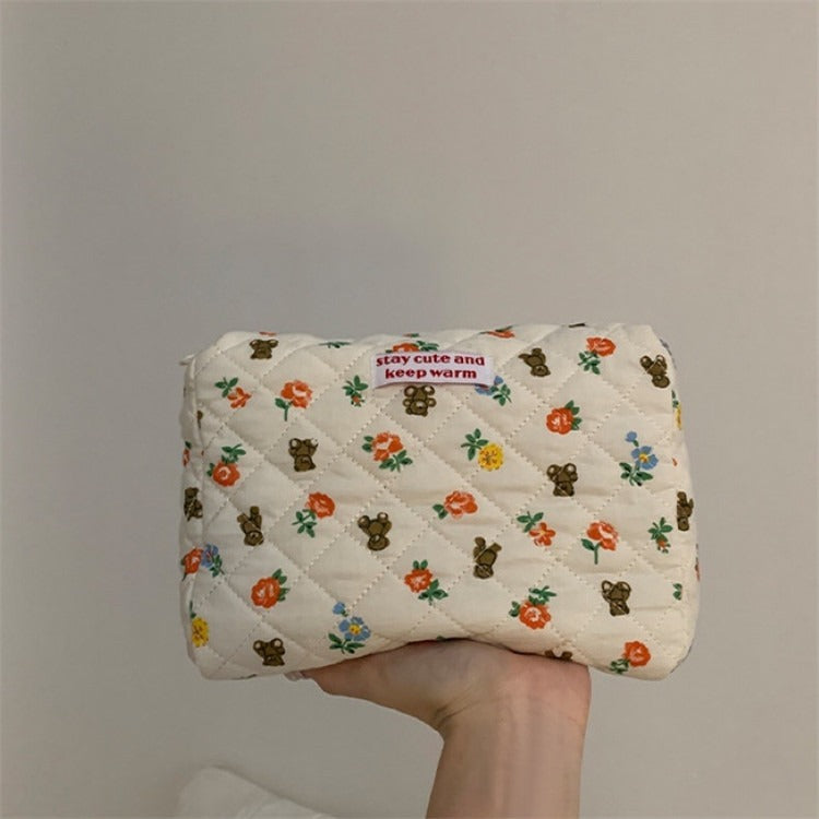 Cartoon Bear Flower Makeup Bag Large Capacity Portable Travel Wash Bag Sundry Storage Bag Three-piece Set