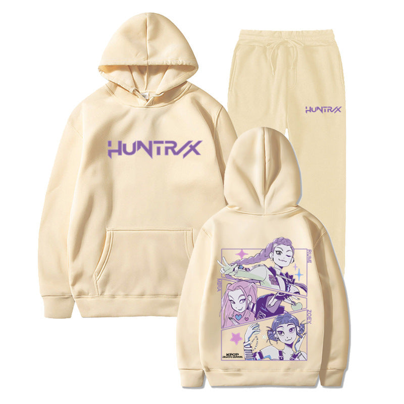Fashionable Kpop Demon Hunter Hooded Loose Unisex Casual Sports Sweatshirt Set