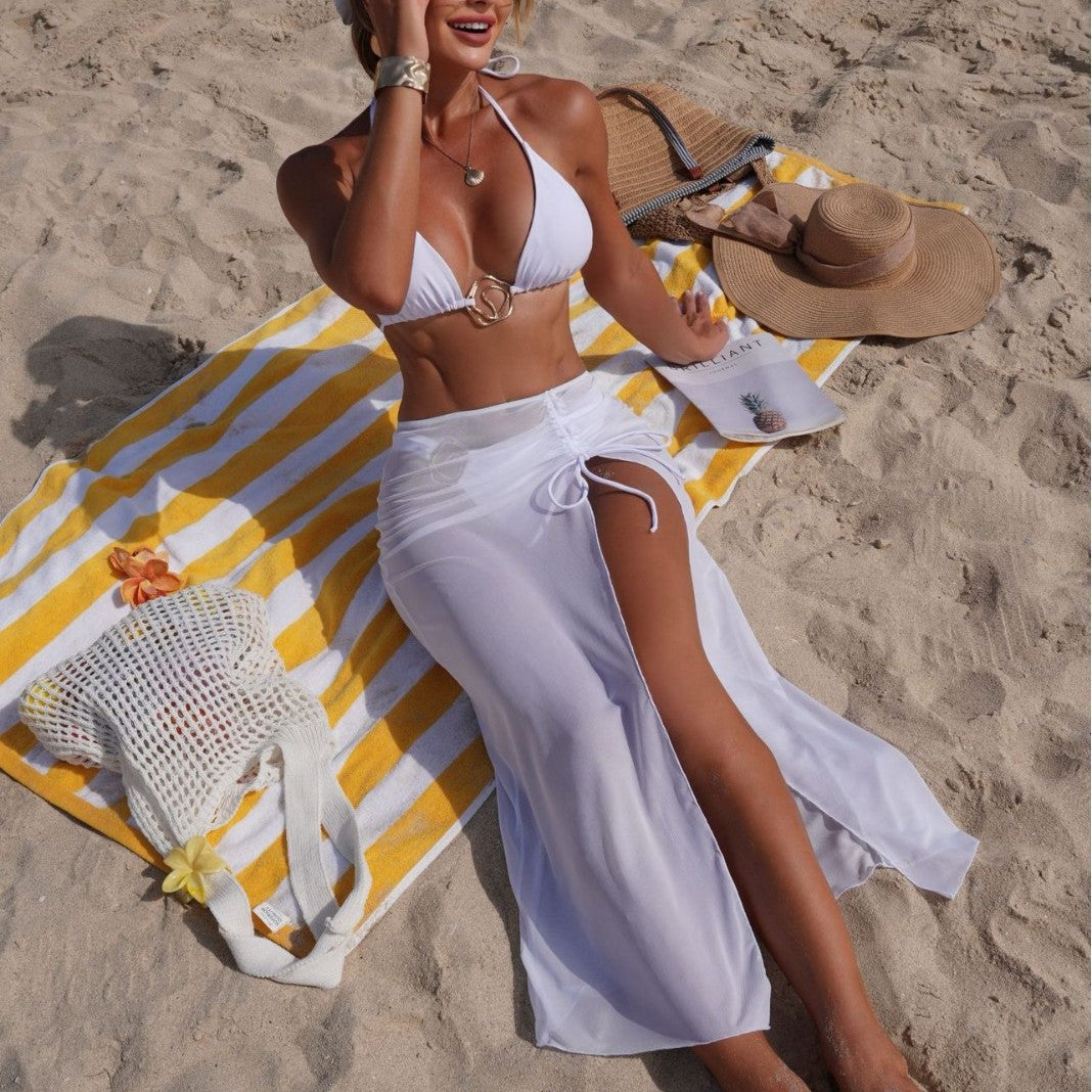 Solid Color Beach Sun Protection Mesh Dress