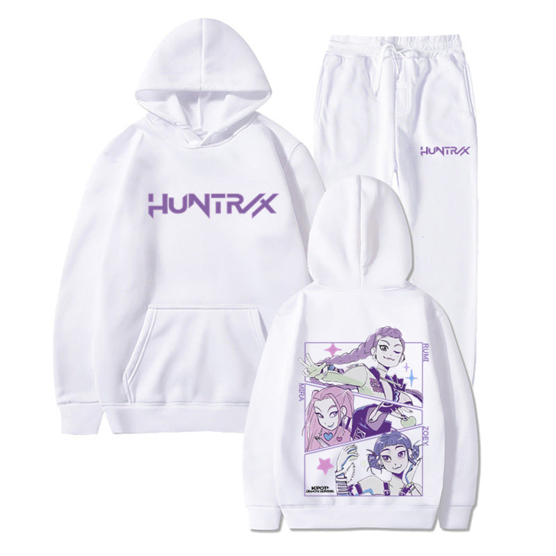 Fashionable Kpop Demon Hunter Hooded Loose Unisex Casual Sports Sweatshirt Set