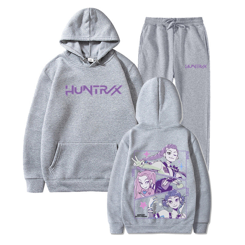 Fashionable Kpop Demon Hunter Hooded Loose Unisex Casual Sports Sweatshirt Set