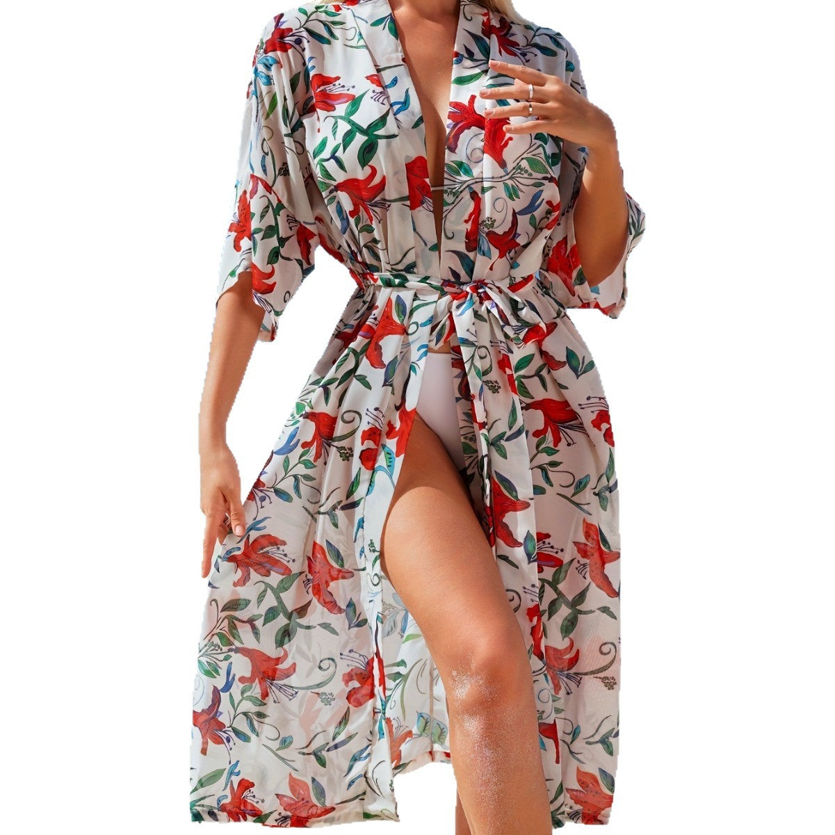 Beach style women's printed chiffon beach cover shirt sun protection clothes cardigan