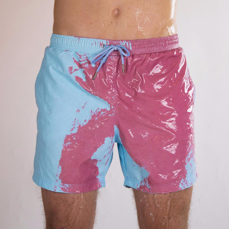 Water Changing Beach Pants Men's Quick Dry Large Size Swimming Pants Warm Color Changing Shorts Men's Swimming Pants