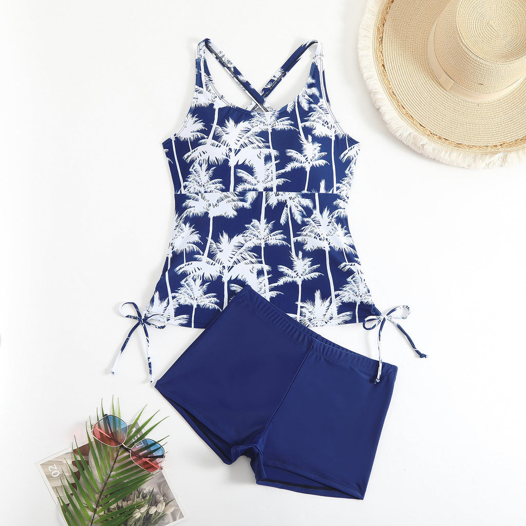 Drawstring vest style two-piece beach swimsuit