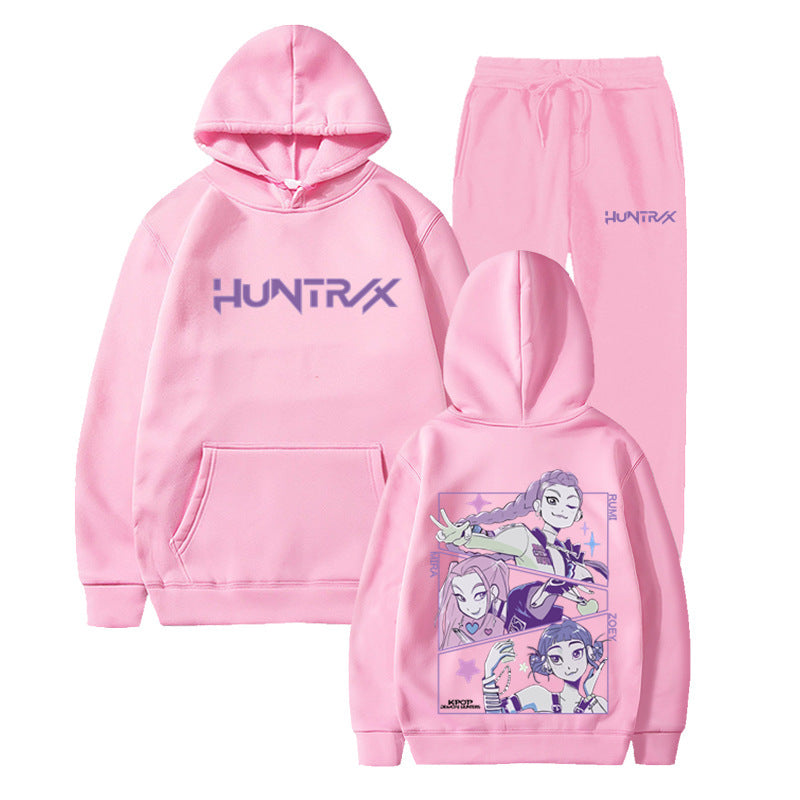 Fashionable Kpop Demon Hunter Hooded Loose Unisex Casual Sports Sweatshirt Set