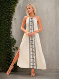 Backless high slit long vacation camisole dress