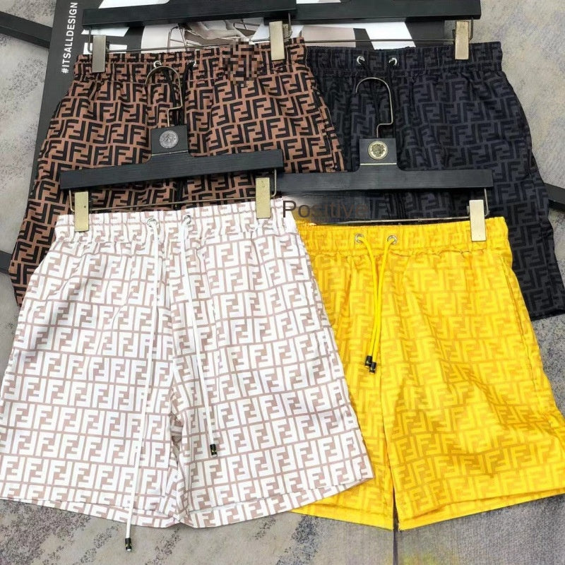 Summer Fashion Men's Beach Shorts with Double F Letter Design for Seaside Swimming, Quick-Drying and Casual Sports Short in Black