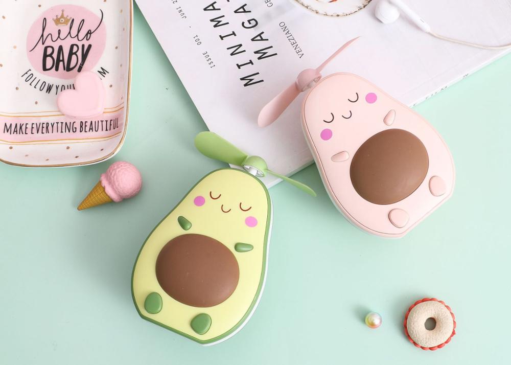 2020 New avocado small usb rechargeable lamp portable lovely night light makeup mirror mini fan lamp