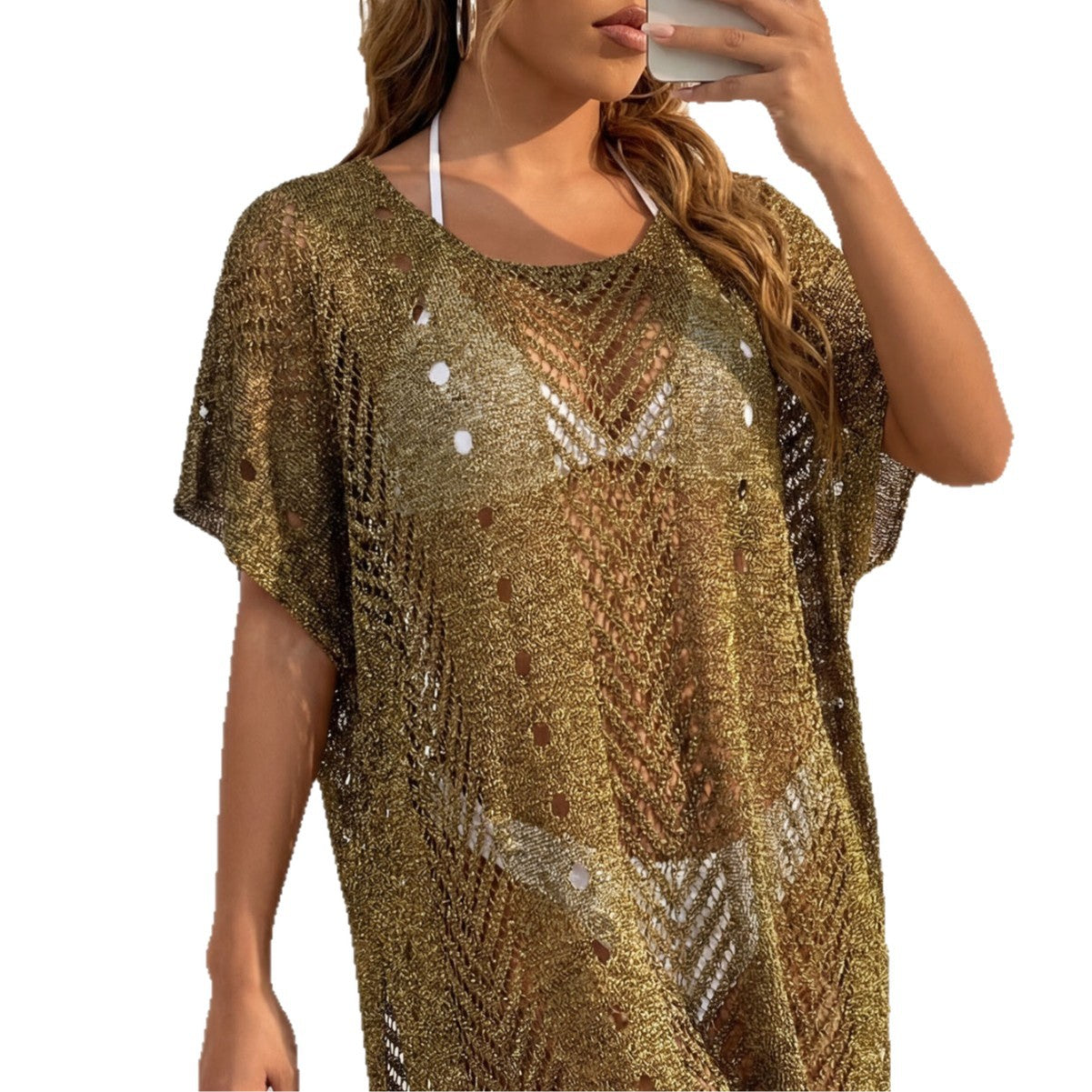 beach cover up dress women's sexy shiny thread beach bikini cover-up