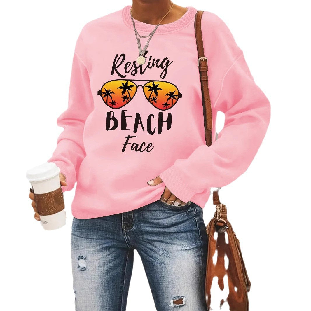 Resting BEACH Face Hoodie for Women