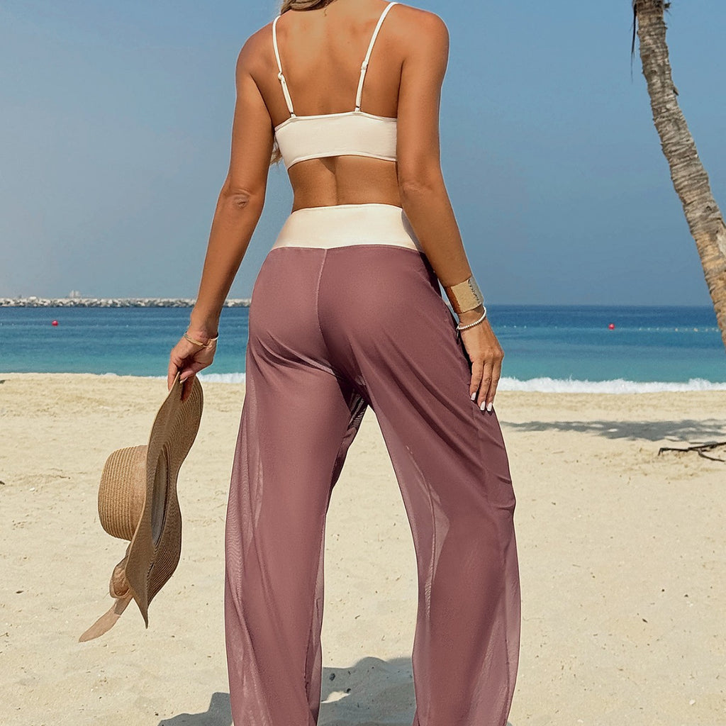 Color blocking pants beach women bikini swimsuit