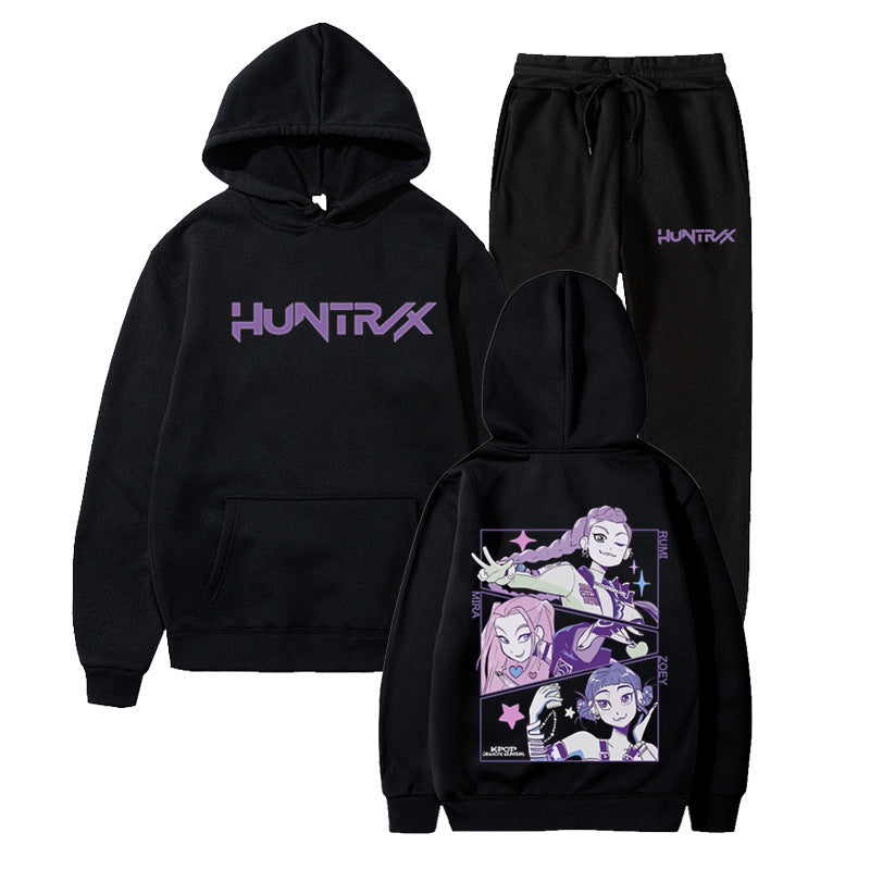 Fashionable Kpop Demon Hunter Hooded Loose Unisex Casual Sports Sweatshirt Set