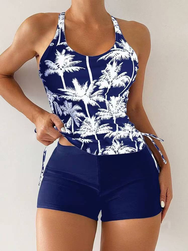 Drawstring vest style two-piece beach swimsuit