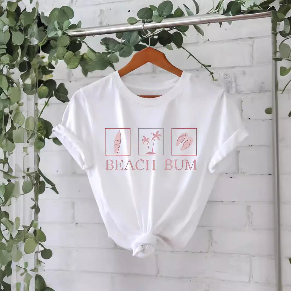 Beach beach pattern round neck short sleeved shirt