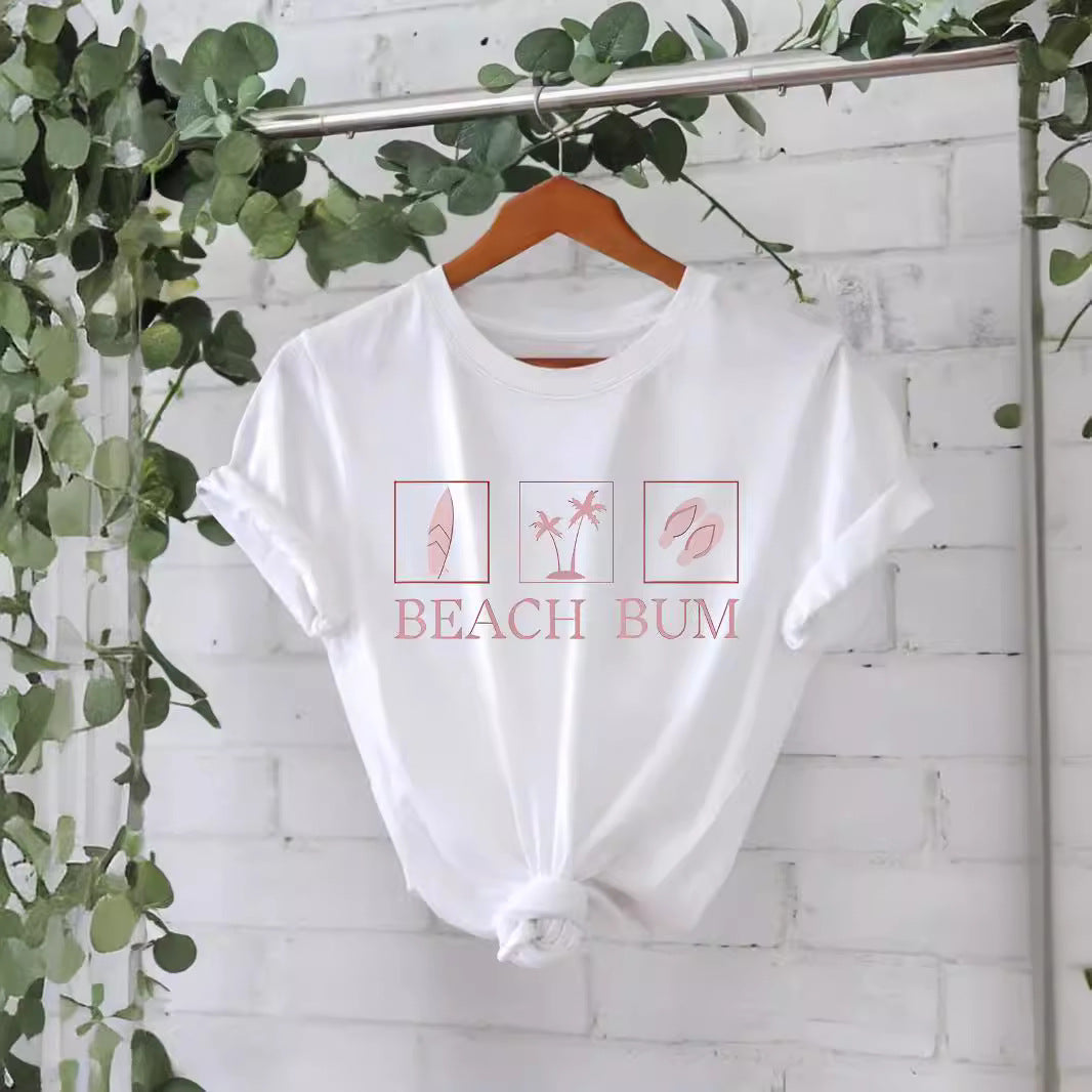 Beach beach pattern round neck short sleeved shirt