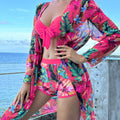Bow bikini paired with mesh cardigan vacation swimsuit