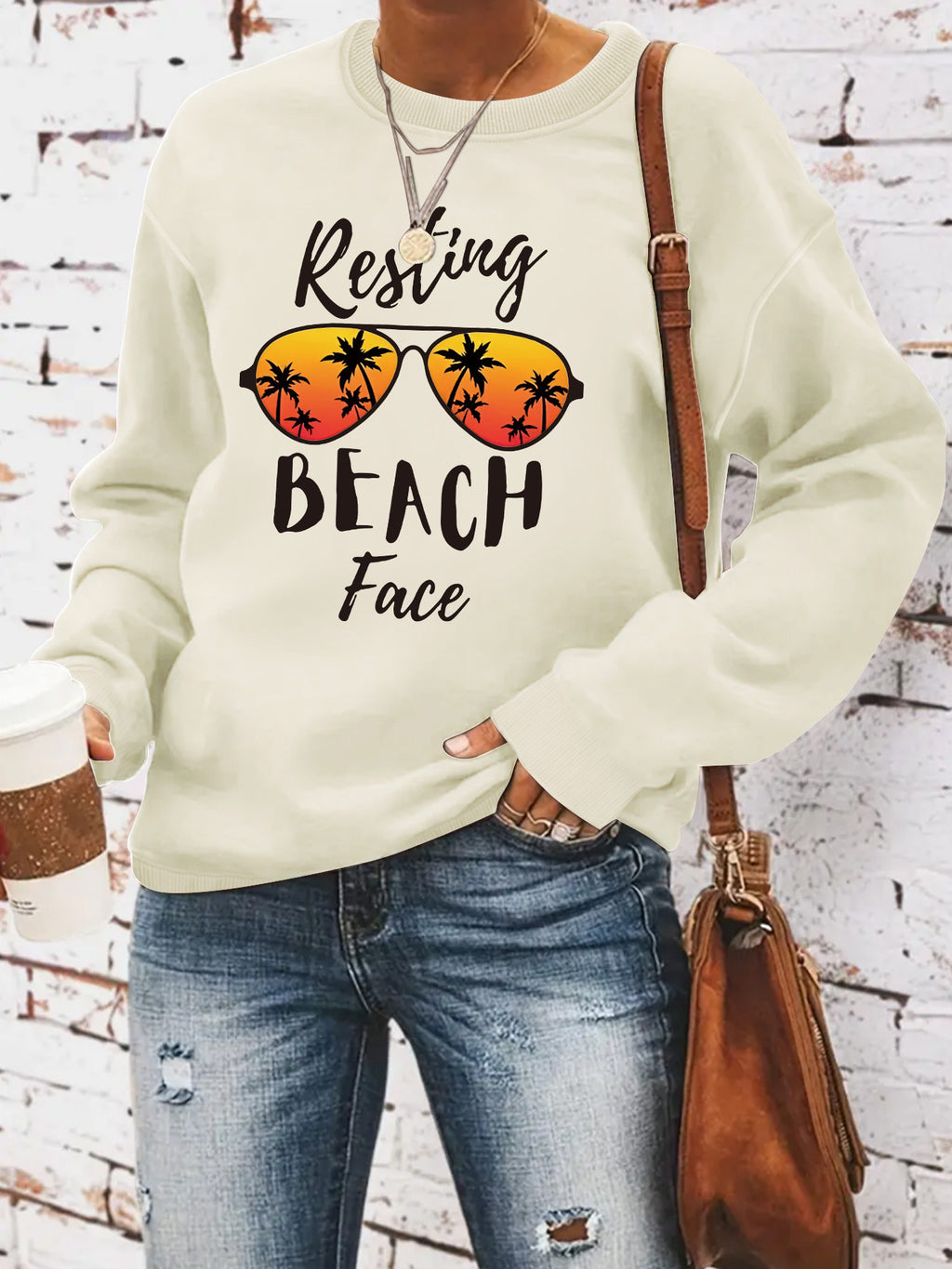 Resting BEACH Face Hoodie for Women