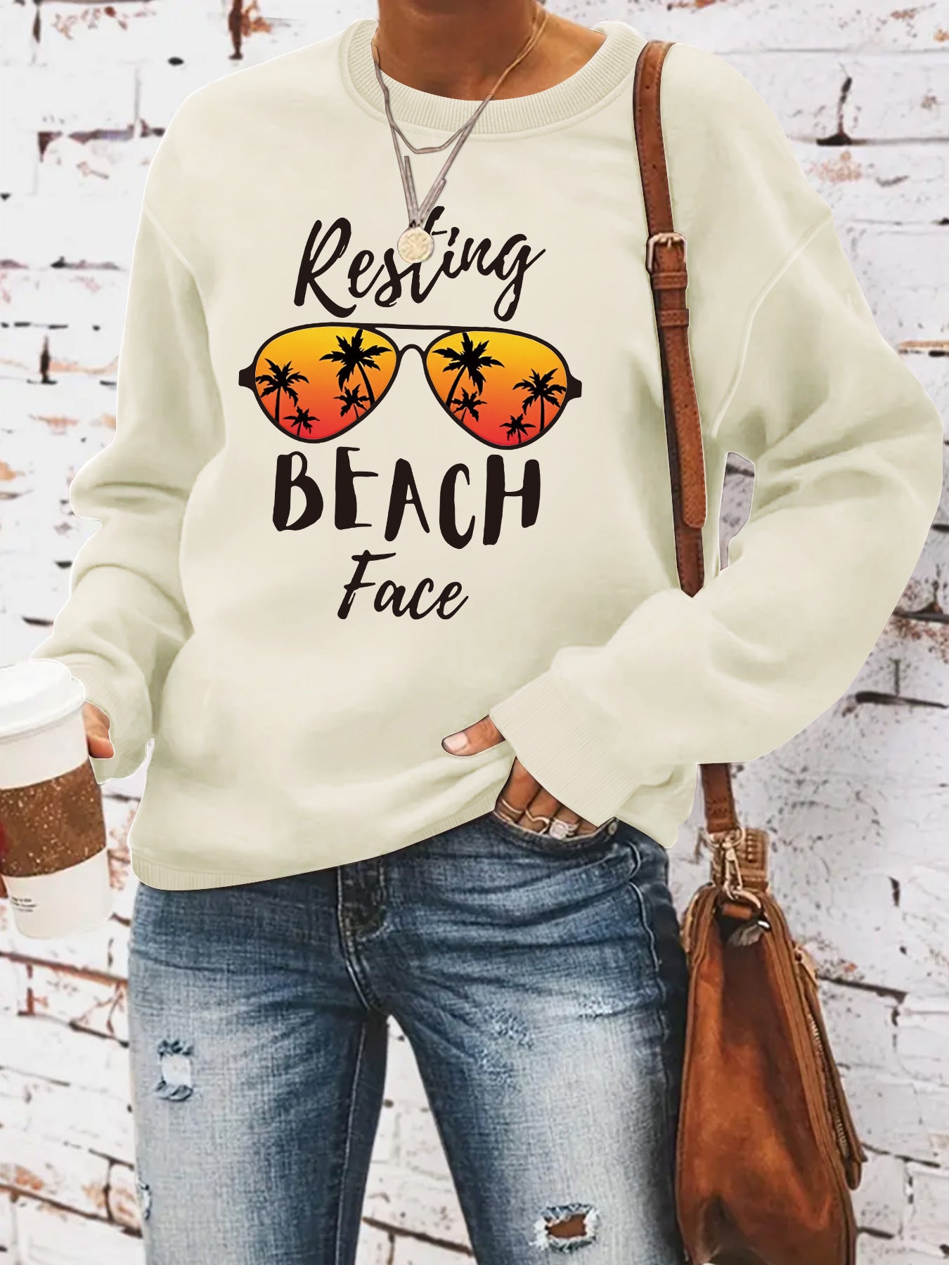 Resting BEACH Face Hoodie for Women