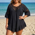 Beach Dress Plus Size Women's Hand-Crocheted Patchwork Sexy Backless Ruffle Short Beach Cover-Up