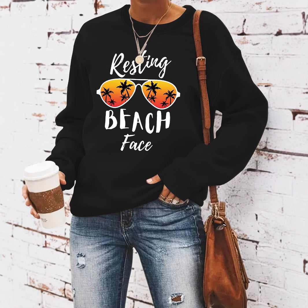 Resting BEACH Face Hoodie for Women