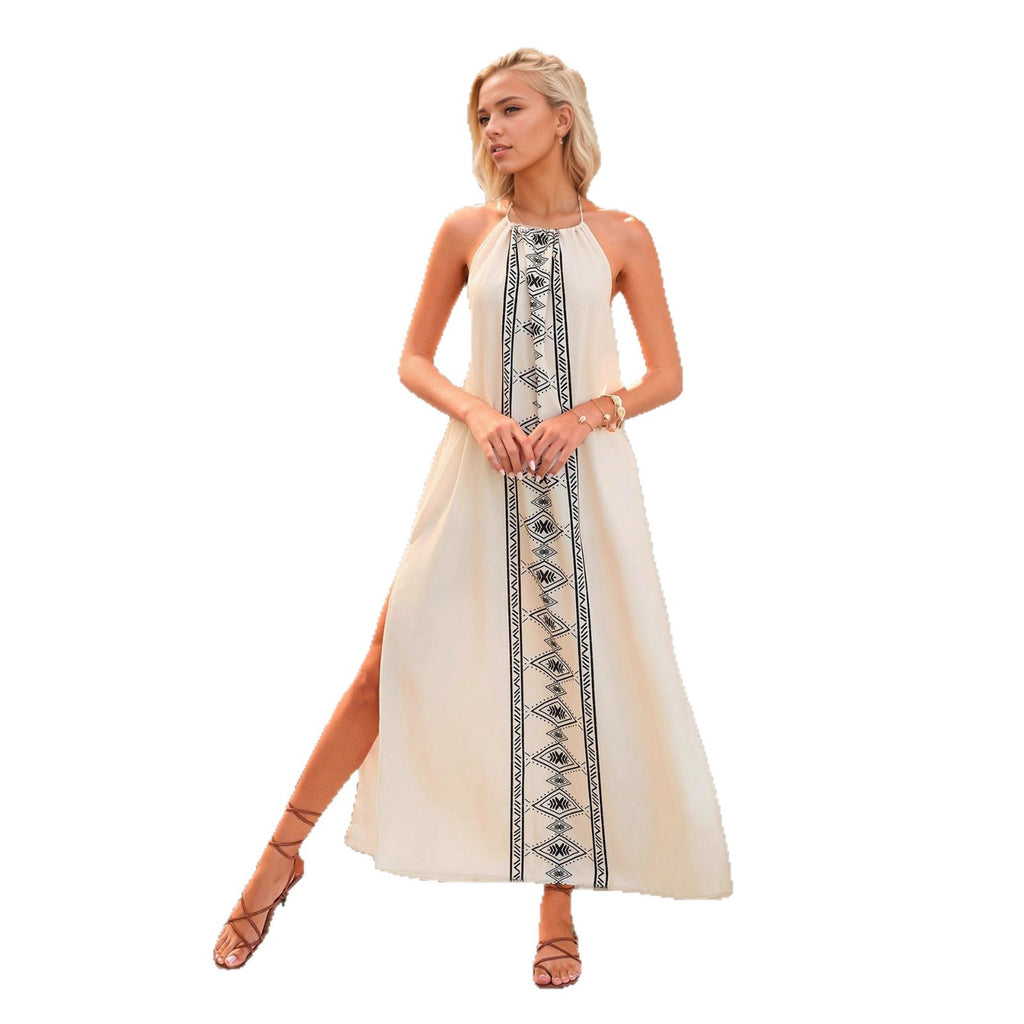 Backless high slit long vacation camisole dress