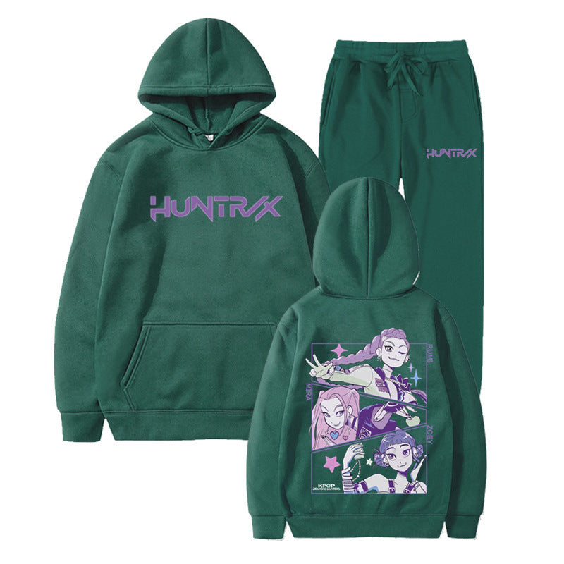 Fashionable Kpop Demon Hunter Hooded Loose Unisex Casual Sports Sweatshirt Set