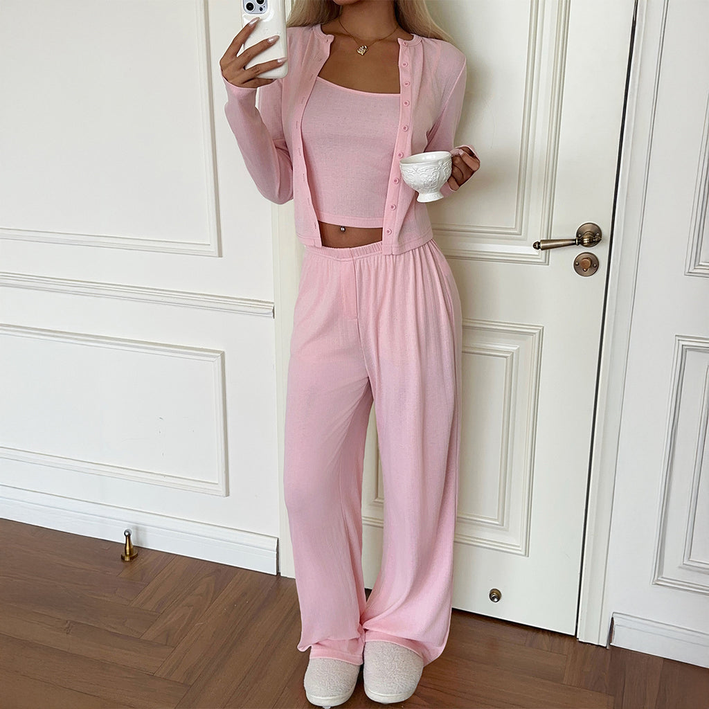 Two piece set of vacation button jacket and pants