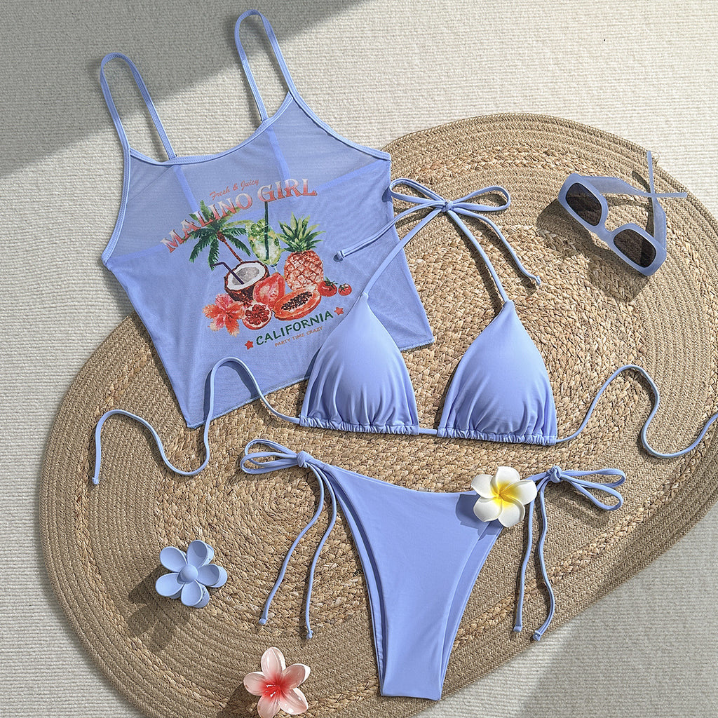 Tropical Fruit Print Halter Bikini Sexy Vacation Style